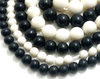 Genuine White Black Buffalo Bone Polished Smooth Round 12mm 10mm 8mm 6mm Beads - RN165