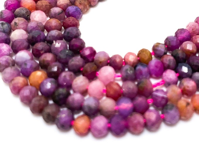 Natural Red Ruby Faceted Rondelle 3mm x 4mm Gemstone Beads - RDF111