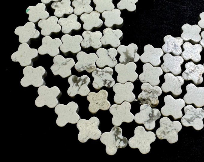 Natural White Howlite Four Leaf Clover 8mm Smooth Gemstone Beads - PGS408