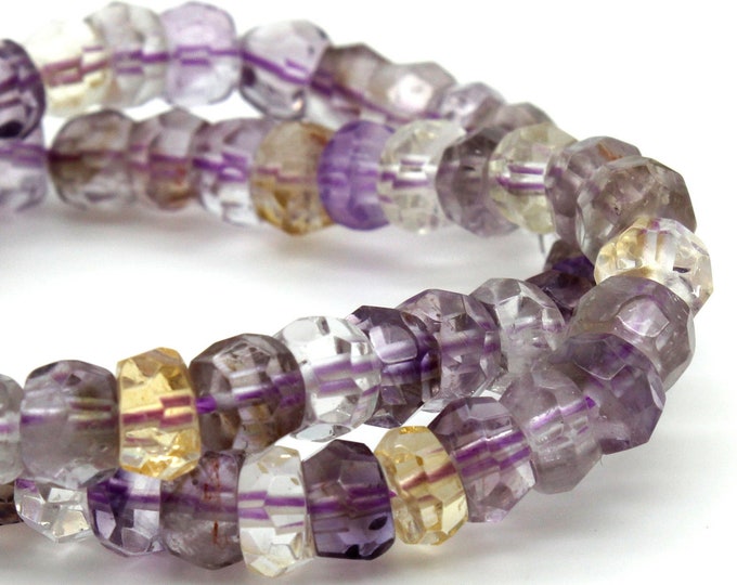 Ametrine Beads, Natural Ametrine Transparent Purple Clear Yellow Faceted Rondelle Gemstone Beads - RDF41