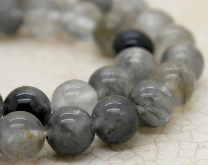 Cloudy Quartz Beads, Nautral Quartz Smooth Round Loose Gemstone Beads (6mm 8mm 10mm) - PG299