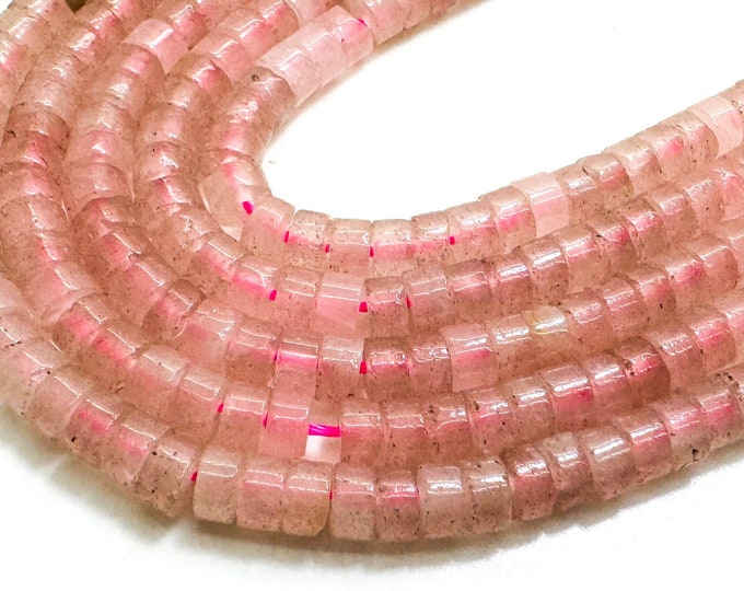 Natural Rose Quartz Heishi Beads, Pink Rose Quartz Polished Rondelle Disc 4mm Gemstone Beads - RD33