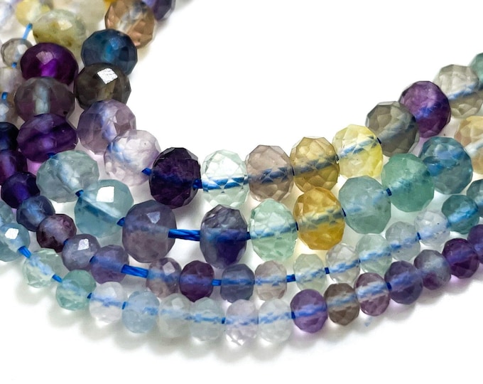 AAA Natural Fluorite Faceted Rondelle 3mm x 4mm 4mm x 6mm Gemstone Beads - RDF07