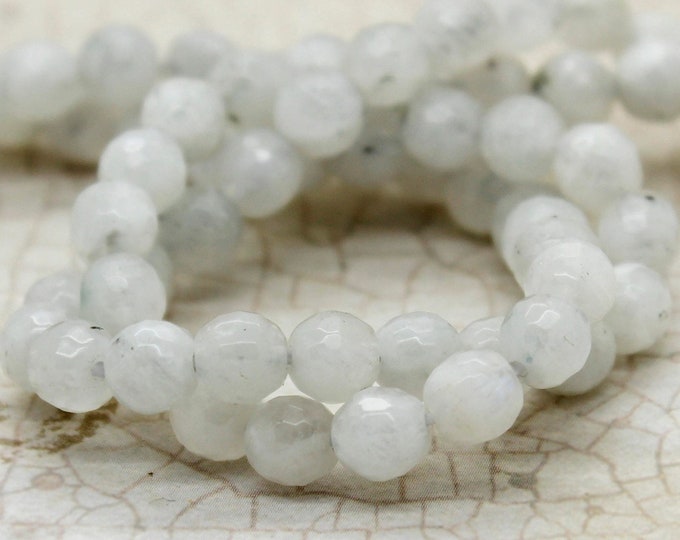 Moonstone Beads, Rainbow Moonstone Faceted Round Gemstone Beads (4mm)
