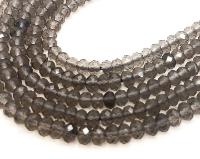Smoky Quartz Transparent Clear Rondelle Faceted Natural Gemstone Bead Beads  RDF10S