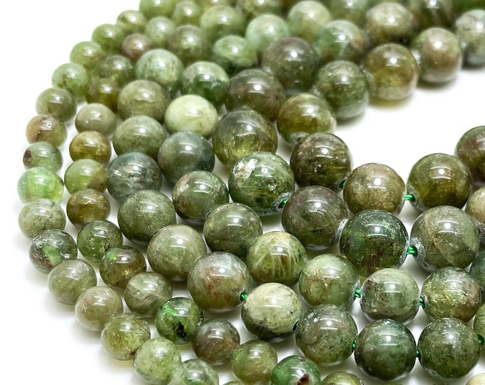 Natural Green Kyanite Beads, Smooth Polished Green Kyanite 6mm 8mm 10mm Round Gemstone Beads - RN140