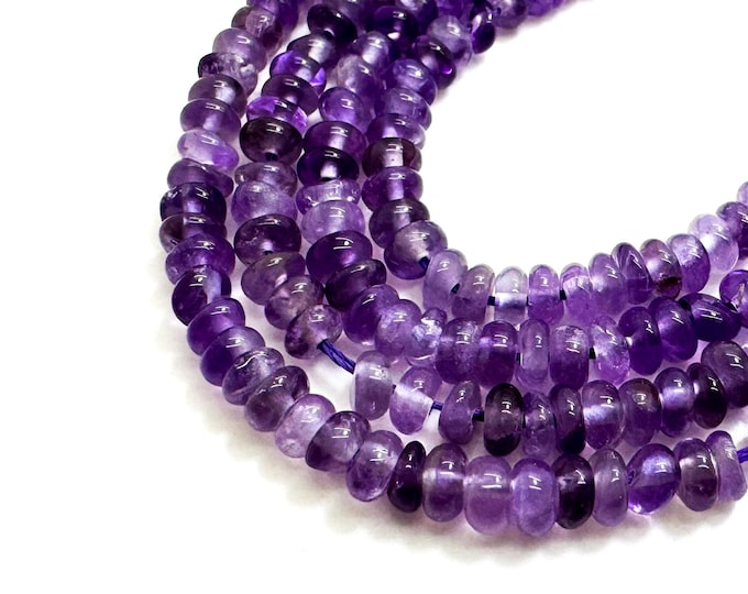 Natural Amethyst Beads, High Quality Purple Amethyst Smooth Polished Rondelle Round Flat 2mm x 4mm Gemstone Beads - RD39