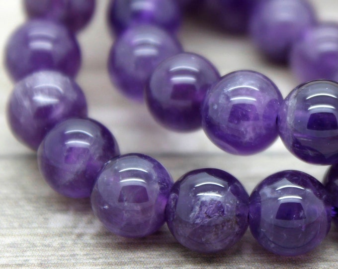 Amethyst Beads, AAA Purple Natural Amethyst Smooth Round Sphere Loose Gemstone Beads (4mm 6mm 8mm 10mm 12mm) - PG16