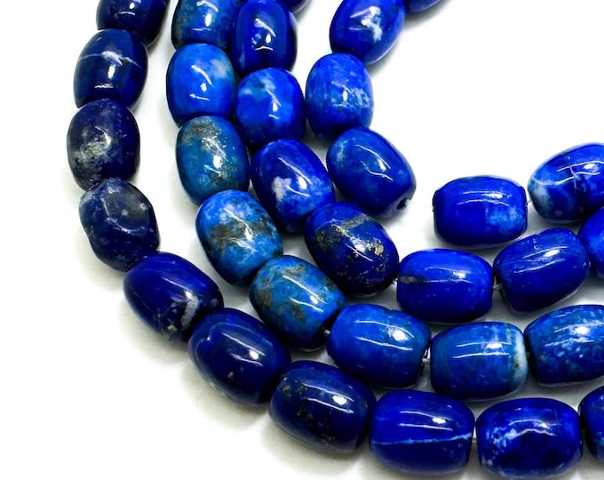 Natural Blue Lapis lazuli Barrel 6mm x 8mm, 4mm x 6mm Pebble Gemstone Beads - PG97C