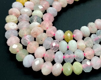 Natural Morganite Beads, Multi-Color Rainbow Morganite Faceted Rondelle 4mm x 6mm Gemstone Beads - RDF49