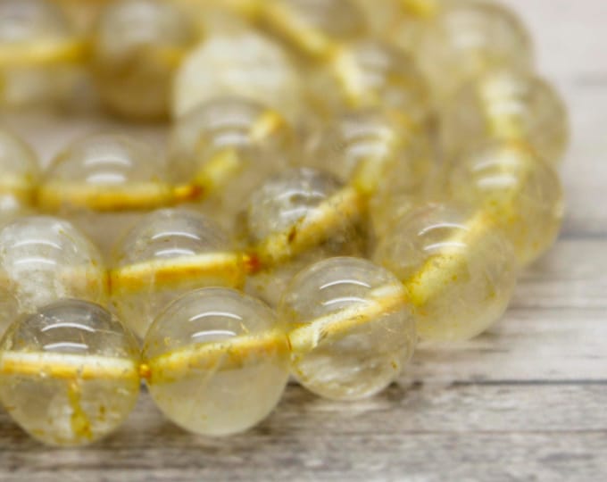 Golden Quartz Beads, Natural Golden Rutilated Quartz Smooth Polished Round Beads Stone Gemstone 8mm 10mm 12mm PG29