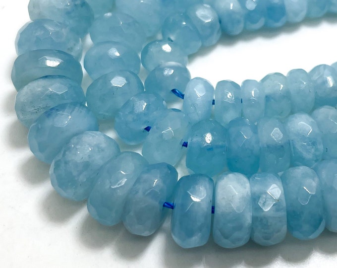 Aquamarine Beads, Natural AAA High Quality Blue Aquamarine Faceted Rondelle Gemstone Beads - PG139A
