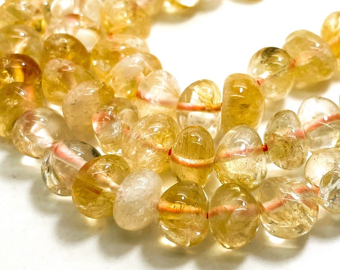 Golden Citrine Beads, Natural Yellow Citrine Polished Nugget Pebble Round Barrel Gemstone Beads - PG318
