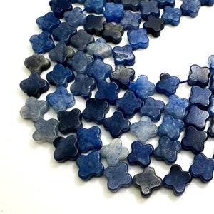 Natural Blue Aventurine Four Leaf Clover 8mm Smooth Gemstone Beads - PGS408