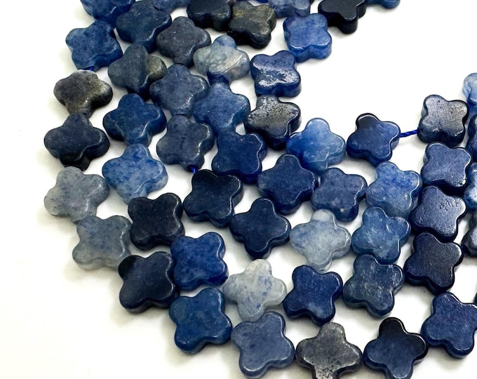 Natural Blue Aventurine Four Leaf Clover 8mm Smooth Gemstone Beads - PGS408