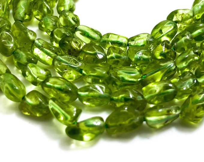 Natural Peridot Beads, Green Peridot Smooth Polished Nugget Chips Pebble Gemstone Bead - PG61A