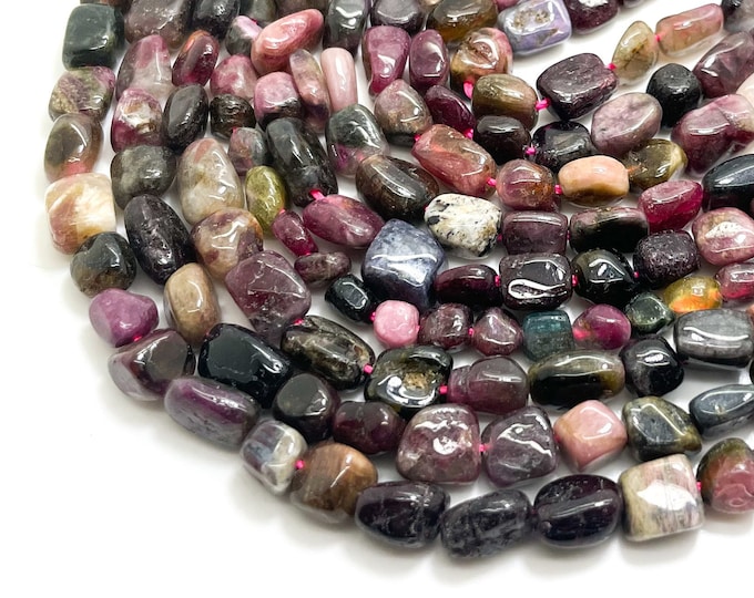 Multi-Color Tourmaline Beads, Natural Tourmaline Nugget Irregular Chips Polished Smooth Gemstone Beads - PGS50B