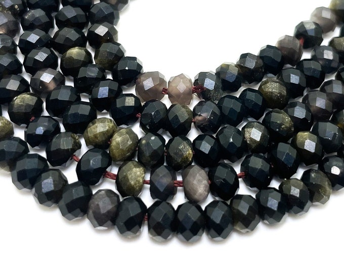 Natural Golden Obsidian Faceted Rondelle 4mm x 5mm Gemstone Beads - RDF113