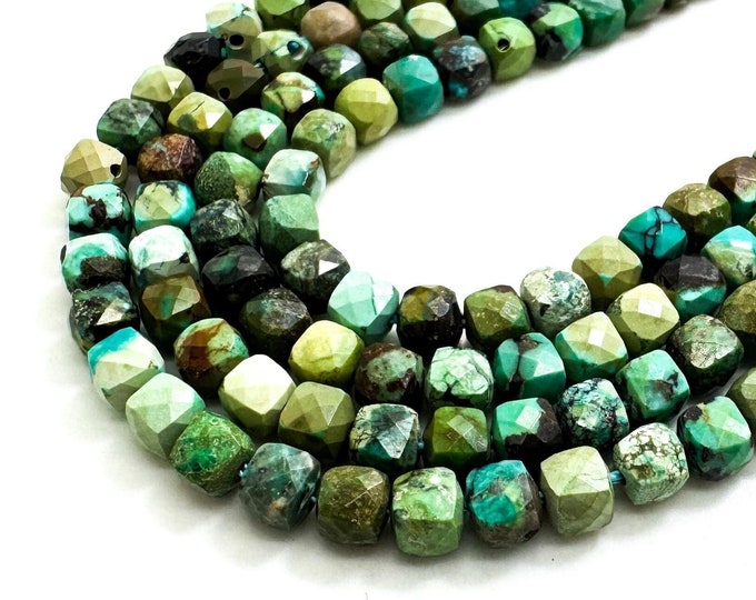 Natural Blue Turquoise Beads, Genuine Hubei Turquoise Faceted Cube Square Gemstone Beads - PGS298
