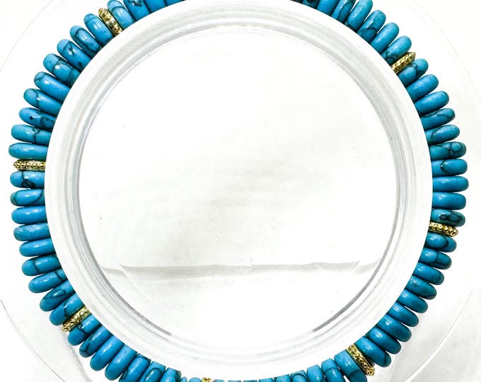 Handmade Blue Howlite Rondelle Bracelet 6.5" – 6mm Gemstone Beads with Gold Spacers - PGB8R19