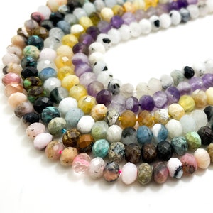 Natural Amethyst Aquamarine Moonstone Turquoise Pink Yellow Opal Matte Faceted 4mm x 6mm Rondelle Gemstone Beads - RDF46