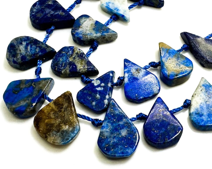 Natural Blue Lapis lazuli Teardrop Pear Smooth Flat Gemstone Beads - PGS172