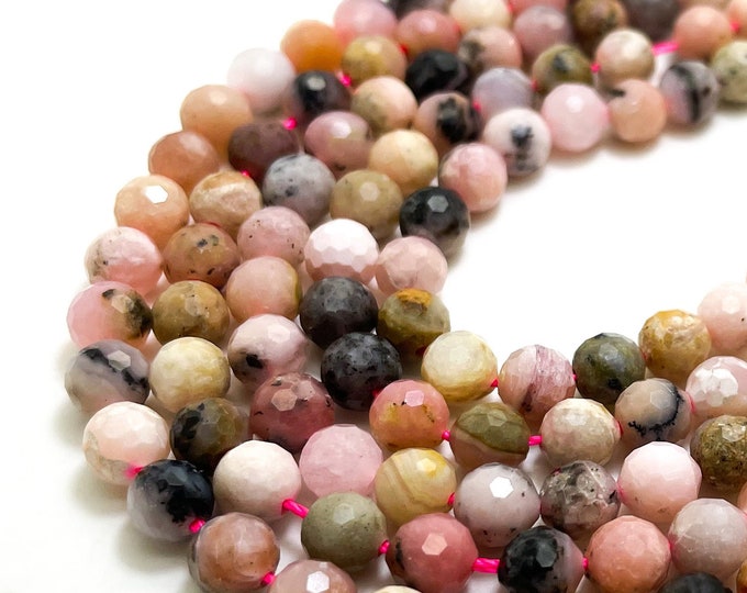 Natural Pink Opal 6mm Faceted Round Gemstone Beads Rock Stone - RNF114