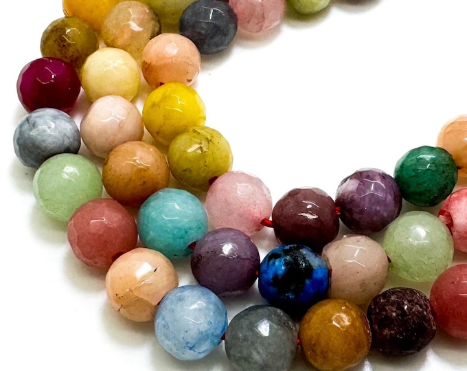 Multi Color Rainbow Jade Faceted Round 8mm Gemstone Jewelry Making Beads - RNF132-24