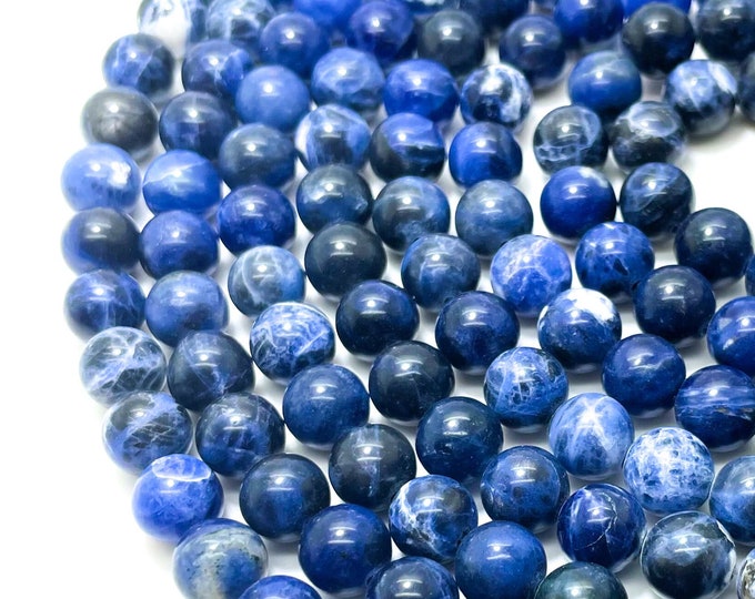 Natural Sodalite Gemstone Beads, Blue Sodalite Smooth Polished Round Sphere Gemstone Beads - RN01