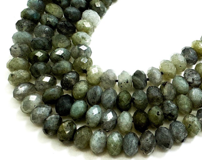 Natural Gray Labradorite Faceted Rondelle 4mm x 6mm Gemstone Beads - RDF114
