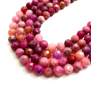 Genuine Red Ruby Beads, Natural High Quality Red Ruby Faceted Round 5mm Gemstone Beads - PG56G