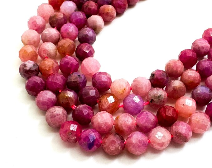 Genuine Red Ruby Beads, Natural High Quality Red Ruby Faceted Round 5mm Gemstone Beads - PG56G