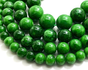 Real Genuine Natural Green Russian Jade Smooth Polished 6mm 8mm 10mm 12mm Round Gemstone Beads - RN188