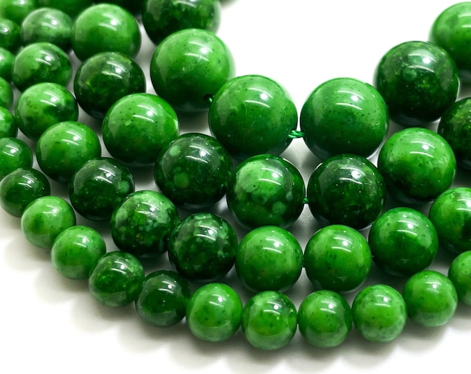 Real Genuine Natural Green Russian Jade Smooth Polished 6mm 8mm 10mm 12mm Round Gemstone Beads - RN188