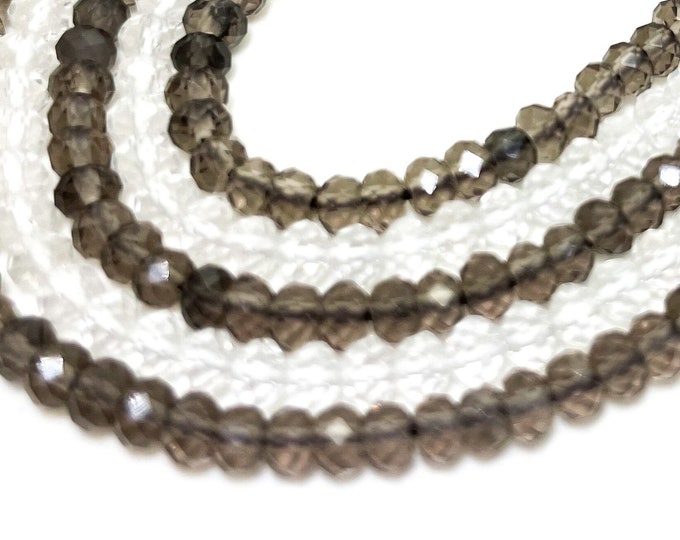 Natural Quartz (Clear, Smoky) Faceted Rondelle 3mm x 4mm Gemstone Beads - RDF111