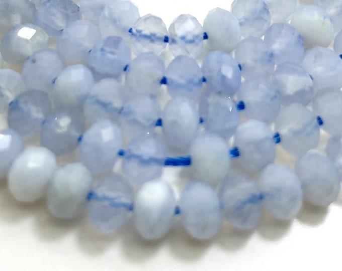 Natural Blue Lace Agate Beads, Blue Lace Agate Faceted Rondelle Natural Gemstone Beads - RDF103