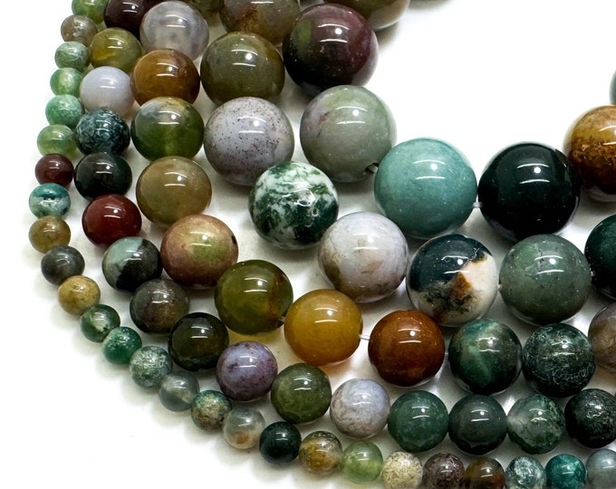 Natural Agate Beads, Green Fancy Agate Smooth Round Gemstone Beads (4mm 6mm 8mm 10mm 12mm) - PG306