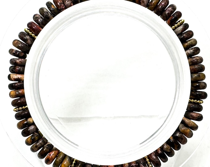 Leopard Skin Jasper Bracelet: Handmade Gemstone Rondelle Beads, Gold Accents