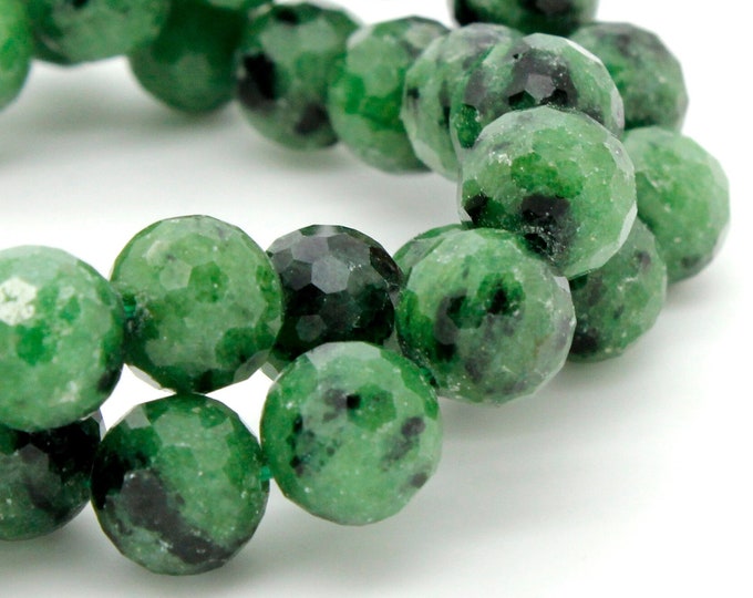 Natural Ruby Zoisite Beads, Green Ruby Zoisite Faceted Sphere Ball Round Natural Gemstone Beads Stones - 8mm - RNF87
