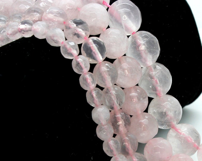 Rose Quartz, Natural Pink Rose Quartz Faceted Rond Ball Sphere Loose Gemstone Beads - RNF74