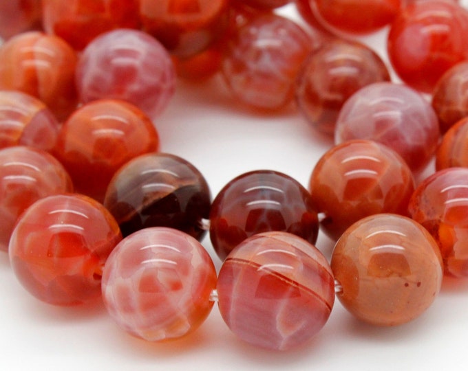 Fire Agate Beads, Natural Smooth Round Ball Sphere Agate Gemstone  Beads - 6mm 8mm 10mm 12mm - RN89