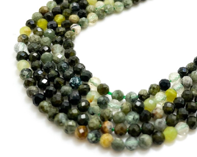 Prehnite Beads, Natural Prehnite Faceted Round 3mm Gemstone Beads Rock Stone - RNF124D