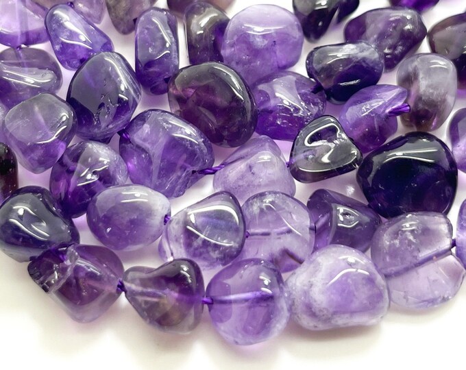 Purple Amethyst Beads, Natural Amethyst Polished Nugget Pebble Round Barrel Gemstone Beads - PG318