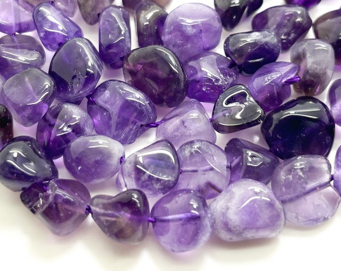 Purple Amethyst Beads, Natural Amethyst Polished Nugget Pebble Round Barrel Gemstone Beads - PG318B