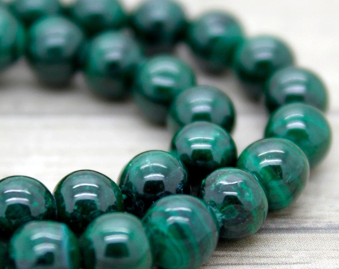 Natural Malachite, Green Malachite Smooth Round Ball Sphere Gemstone Beads (4mm 6mm 8mm 10mm) - PG28