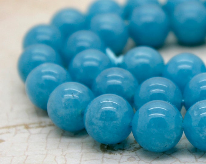Natural Angelite, Angelite Smooth Polished Round Sphere  Gemstone Beads 4mm 6mm 8mm 10mm (Full Strand) - PG143