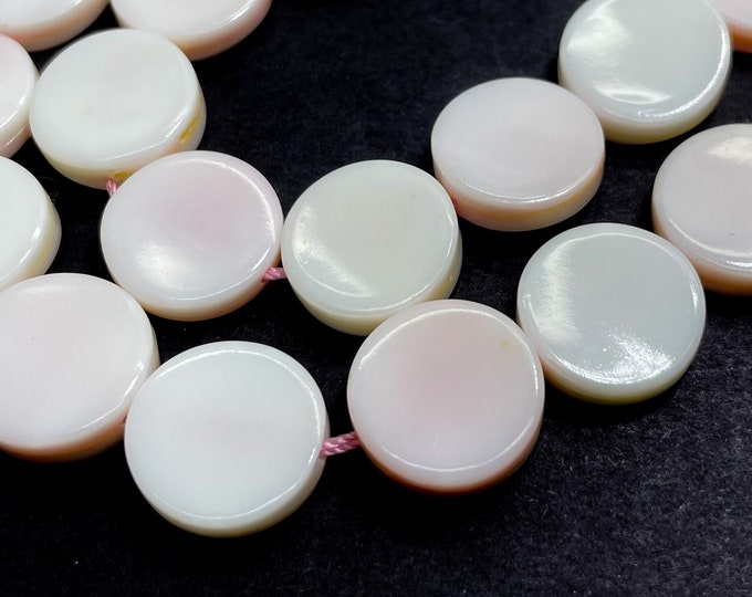 Natural Queen Conch Shell Beads, Light Pink Queen Conch Shell Flat Round Circle Smooth Polished Gemstone Beads - PG275D