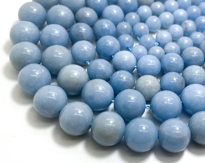 Blue Angelite Beads, Natural Angelite Polisehd Smooth Round 6mm 8mm 10mm Gemstone Beads - RN163