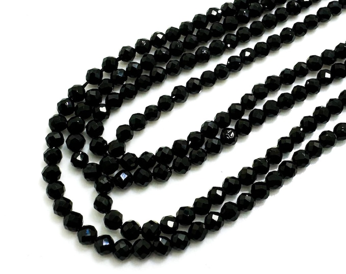 Black Spinel Beads, Natural Black Spinel Faceted Round 2mm Tiny Gemstone Beads Rock Stone - RNF124