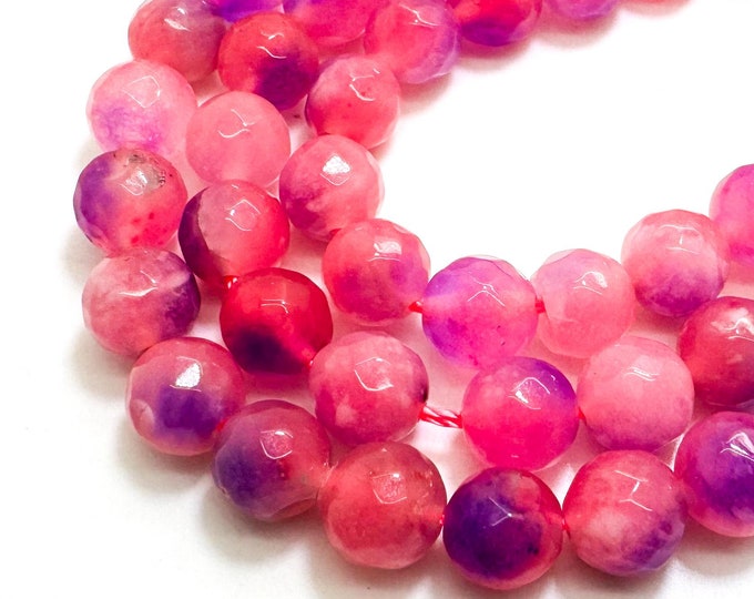 Blue Hot Pink Agate Faceted Round 8mm Gemstone Jewelry Making Beads - RNF132-10